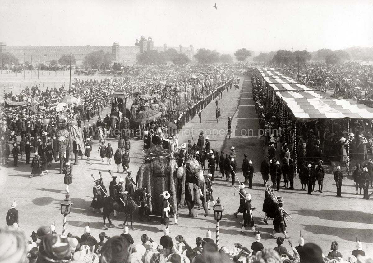 India Delhi Durbar Ceremony Procession Elephants Red Fort Vtg. Photo 19thC.