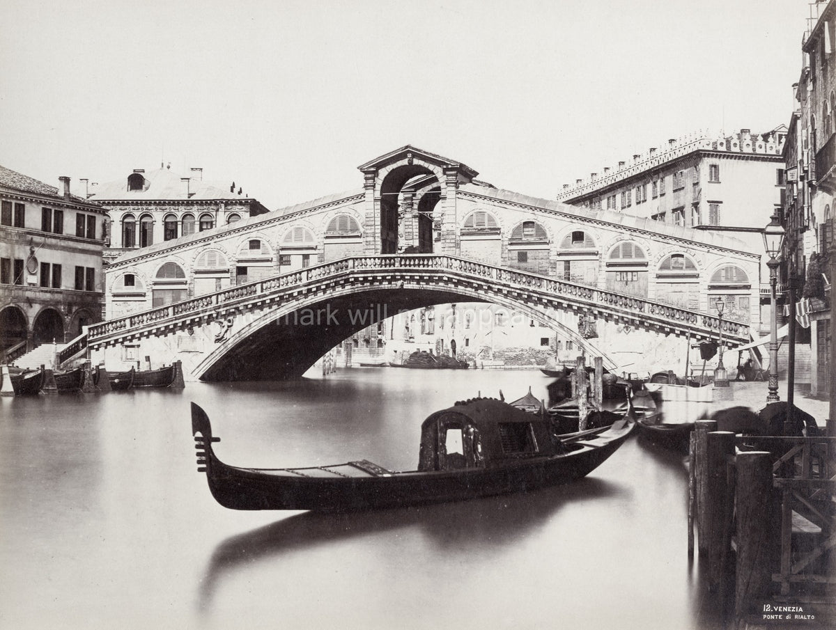 Venice Rialto Bridge Grand Canal Gondola Landmark Italy Vtg. Photo 19thC.