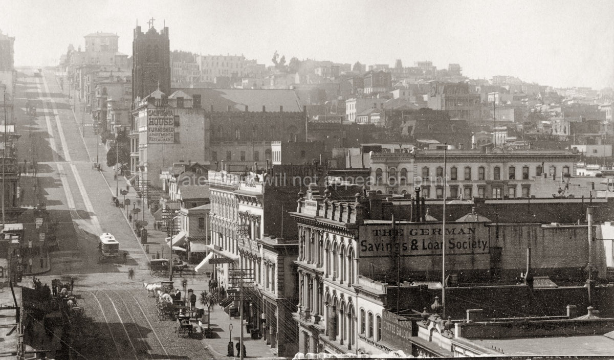 San Francisco California Hilly Street View Cable Car Church Vtg. Photo 19thC.