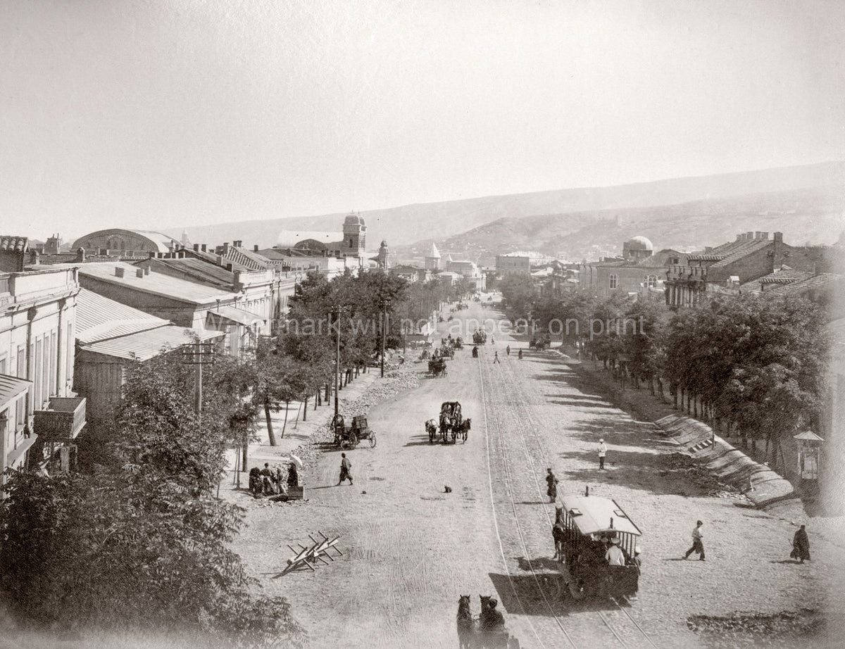 Caucasus Georgia Tiflis Street Scene Horse Tram Cityscape Vtg. Photo 19thC.