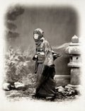 Japanese Woman Winter Clothing Kimono Scarf Umbrella Vtg. Photo 19thC.