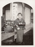 Japanese Tea House Girl Serving Kimono Traditional Chaya Vtg. Photo 19thC.