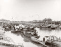 Shanghai China Boats Canal Sampans Harbor Cityscape Vtg. Photo 19thC.