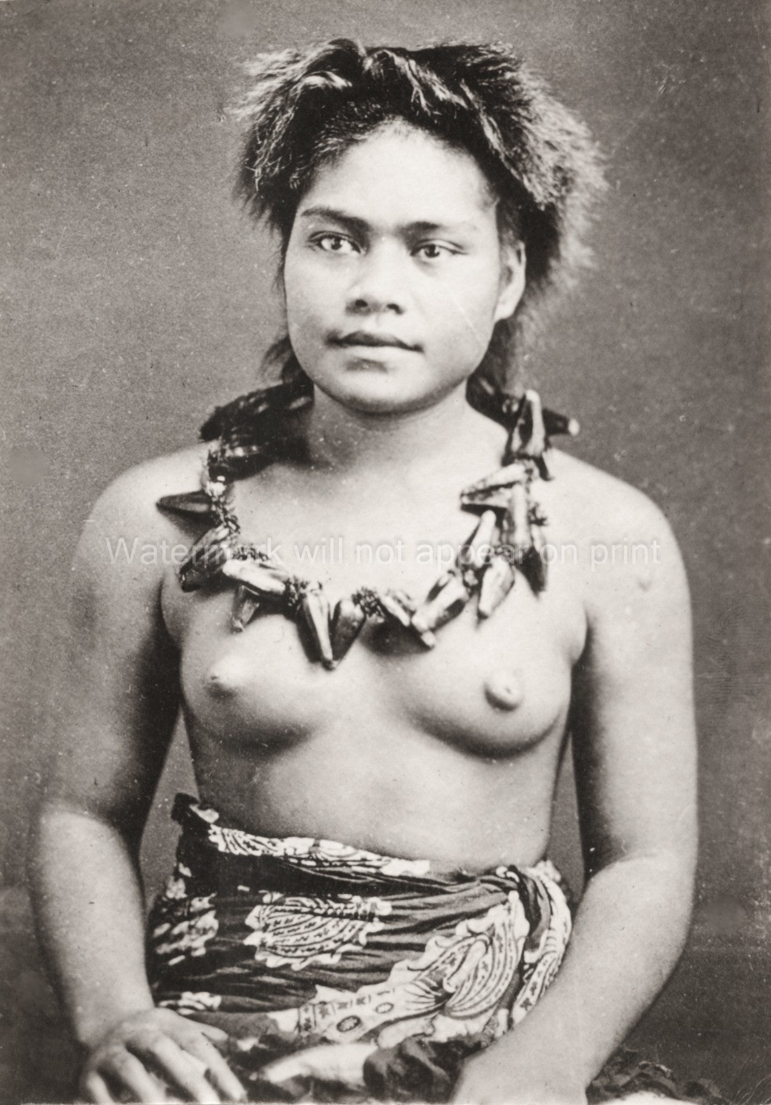 Western Samoa Fiji Tahiti Native Woman Portrait Traditional Vtg. Photo 19thC.