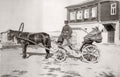 Russian Coachman Hackney Pony Trap Carriage Wooden House Vtg. Photo 19thC.