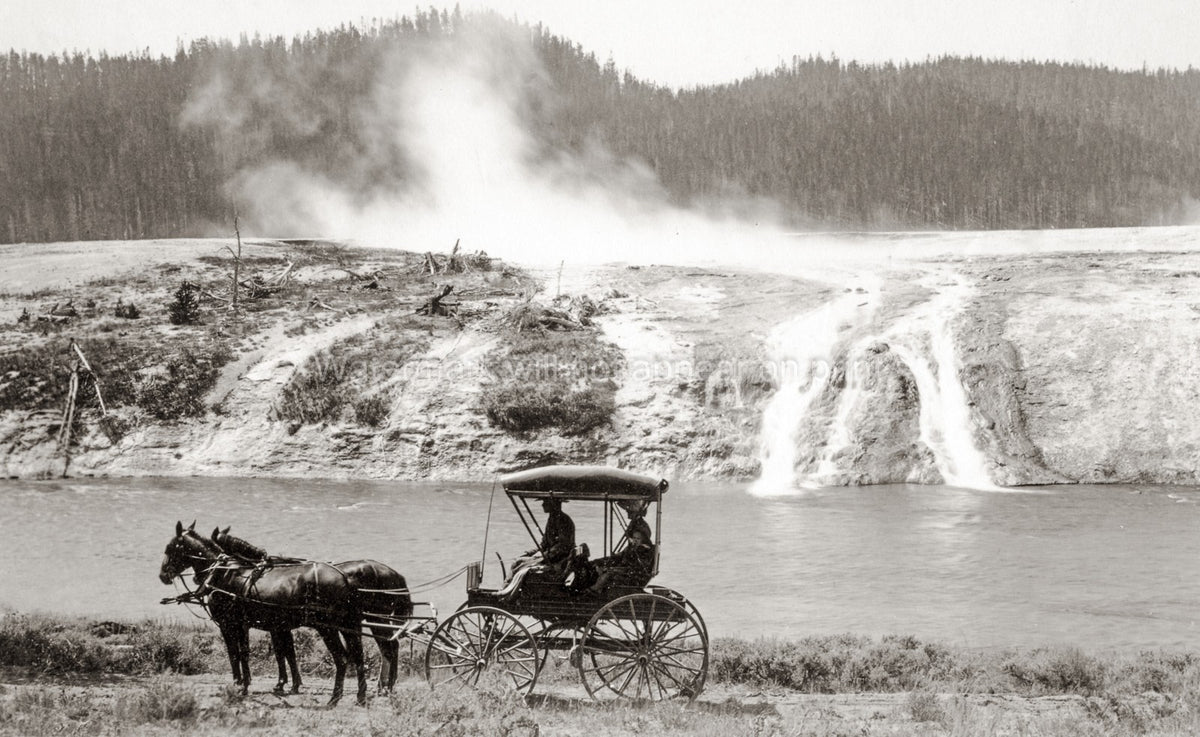 Hell's Half Acre Yellowstone Geothermal Hot Springs Horses Vtg. Photo 19thC.