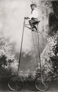 Monkey On Tall Bicycle Circus Trick Humour Animal Performance Vtg. Photo 19thC.