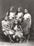 Samoan Women Studio Portrait Group Traditional Dress Leis Vtg. Photo 19thC.