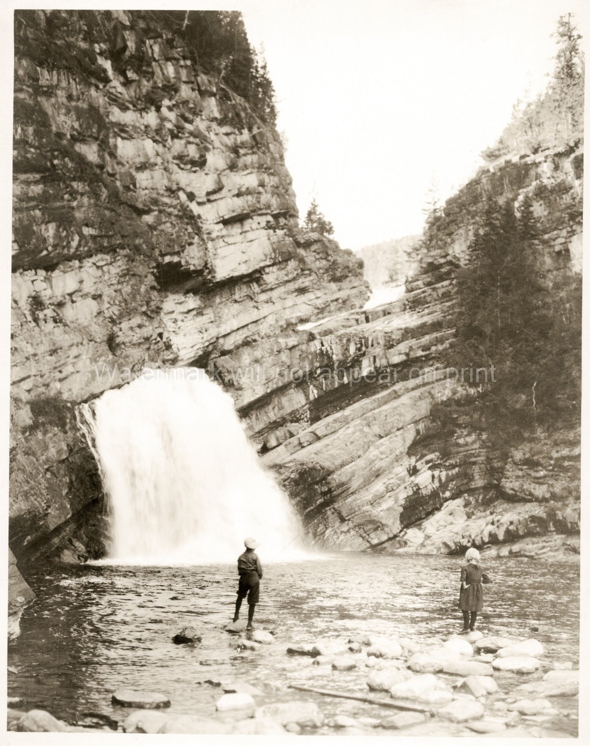 Waterton Lakes National Park Cameron Falls Canada Children Vtg. Photo 20thC.