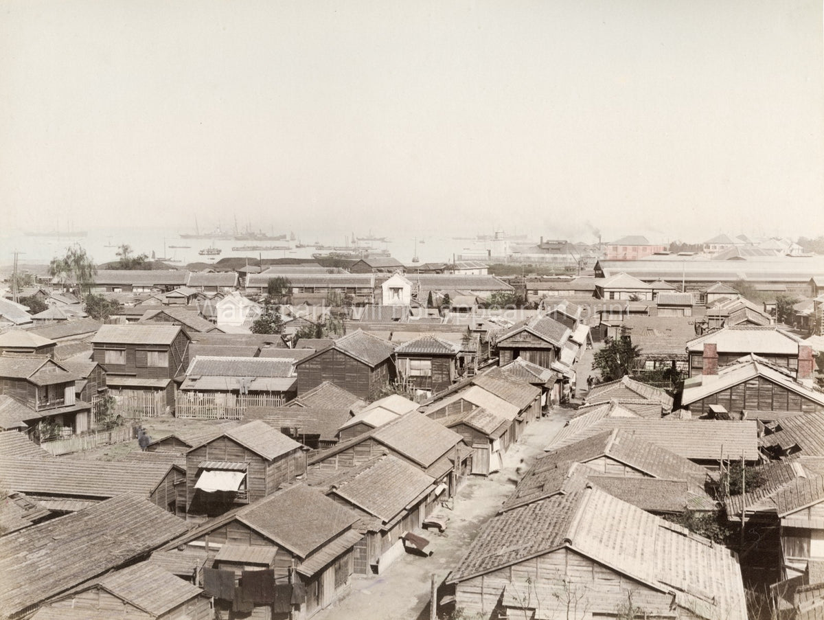 Yokohama Japan Rooftop View Harbor Ships Port Cityscape Vtg. Photo 19thC.