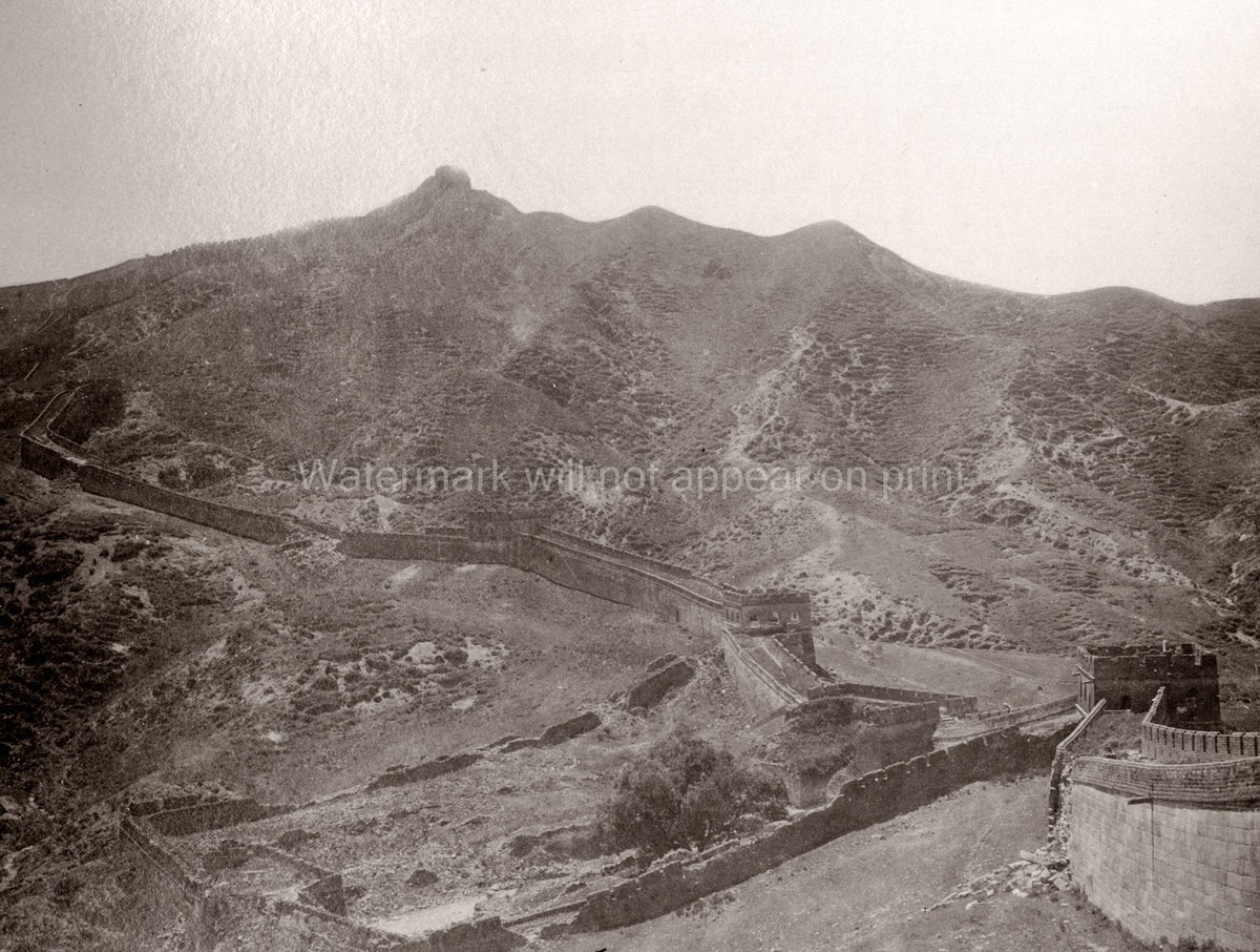 Great Wall China Beijing Mountains Landscape Fortification Vtg. Photo 19thC.