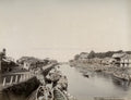Yokohama Japan Canal Boats Sampans Cityscape Waterfront Scene Vtg. Photo 19thC.