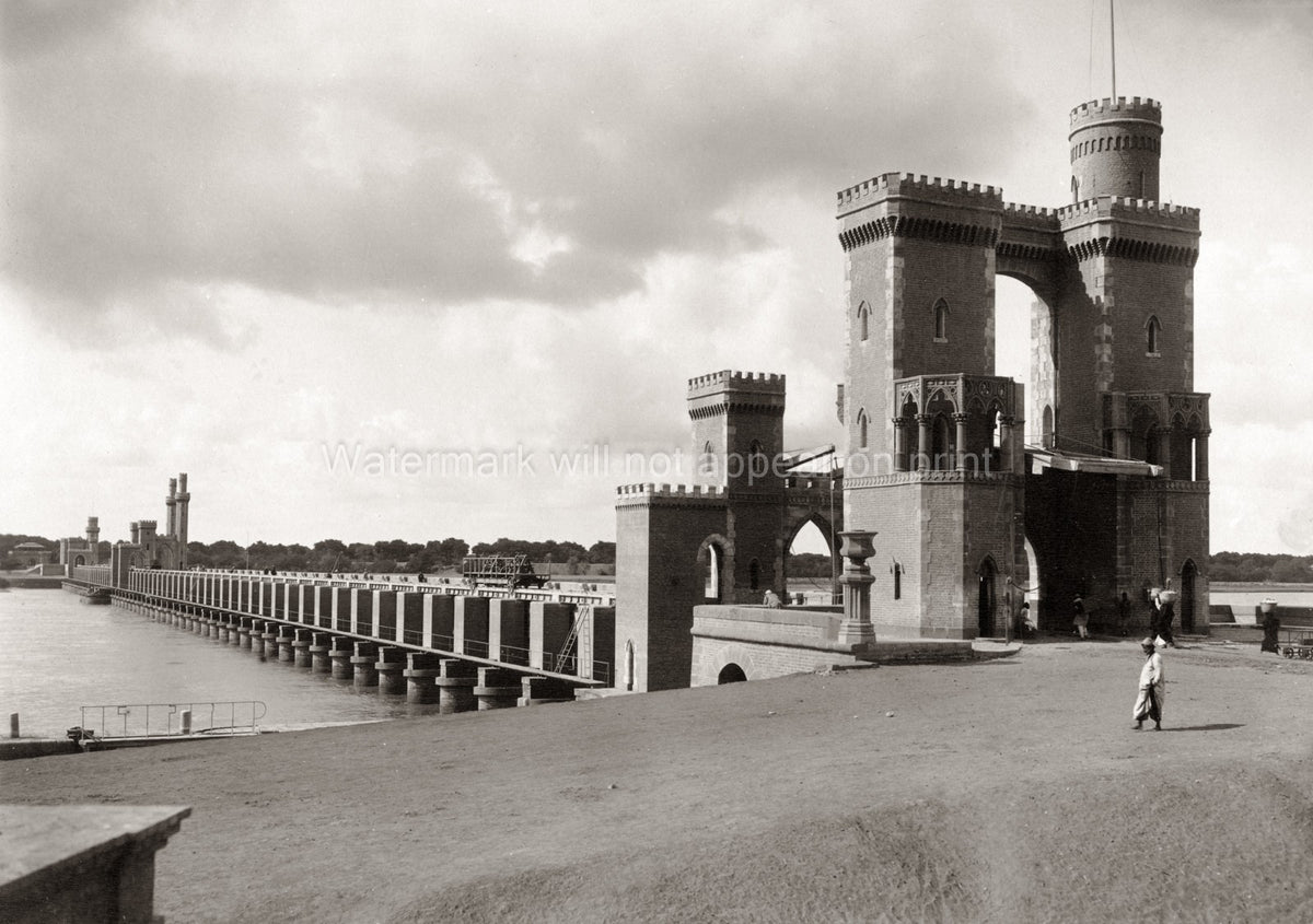 Egypt Delta Barrage Dam River Nile Castle Towers Architecture Vtg. Photo 19thC.