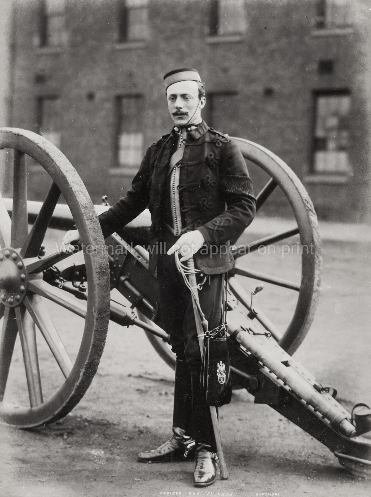 British Army Officer Royal Horse Artillery RHA Uniform Cannon Vtg. Photo 19thC.