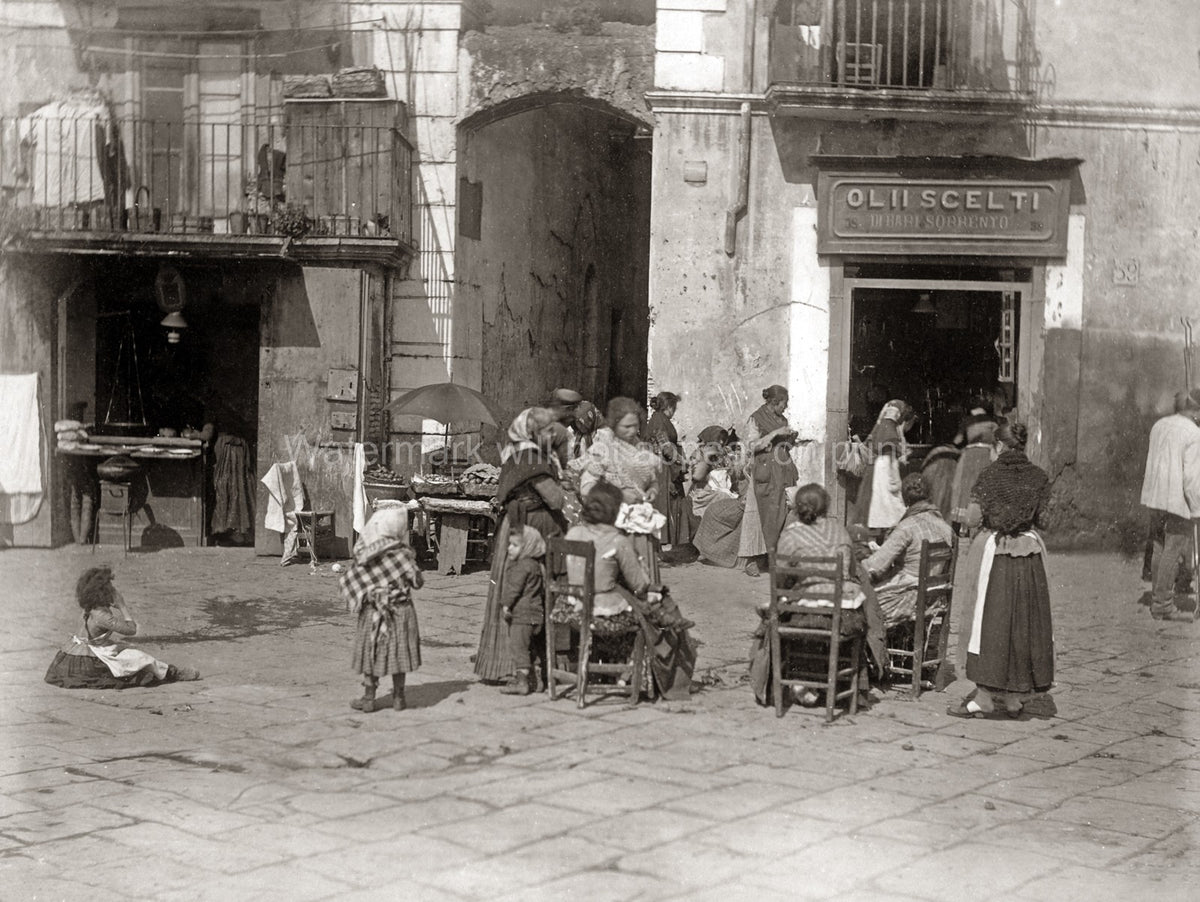 Naples Italy Street Life Piazza Market Shop Women Children Vtg. Photo 19thC.