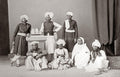 India Household Servants Group Portrait Men Women Turbans Vtg. Photo 19thC.