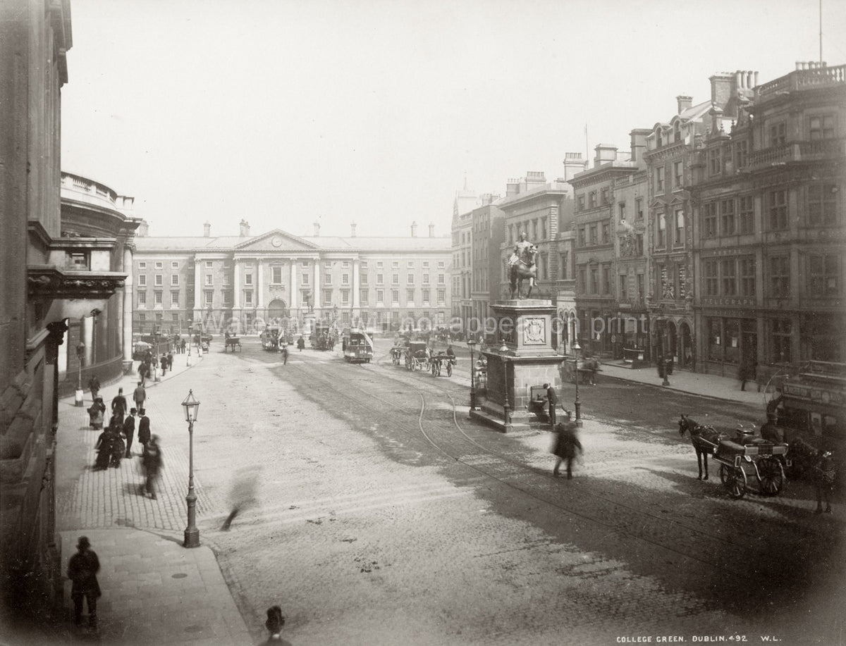 Dublin Ireland College Green Trinity Trams Carriages Vtg. Photo 19thC.