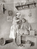 North Africa Barber Work Giving Haircut Turban Arabic Vtg. Photo 19thC.