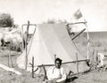 Native North American Man Tent Campsite Canada Vtg. Photo 20thC.