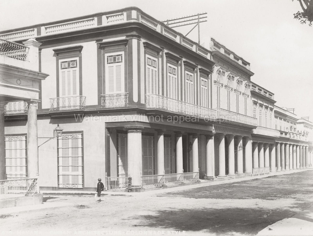 Havana Cuba Colonnade Architecture Street Scene Buildings Vtg. Photo 19thC.