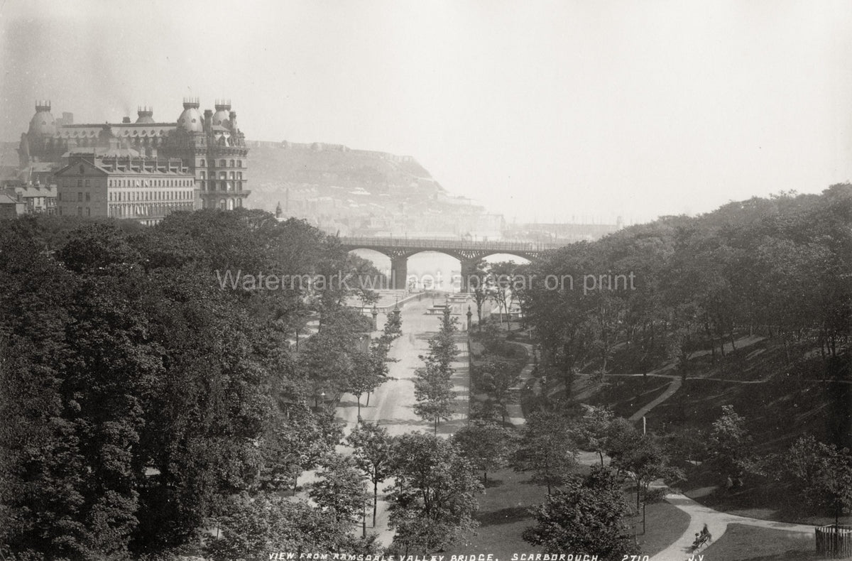 View Ramsdale Valley Bridge Scarborough Grand Hotel Castle Vtg. Photo 19thC.