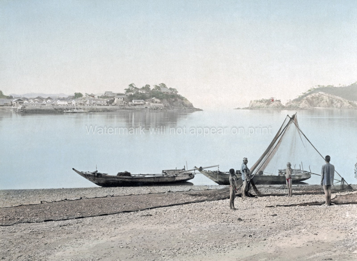 Onomichi Japan Seto Inland Sea Fishermen Boats Harbor Coast Vtg. Photo 19thC.