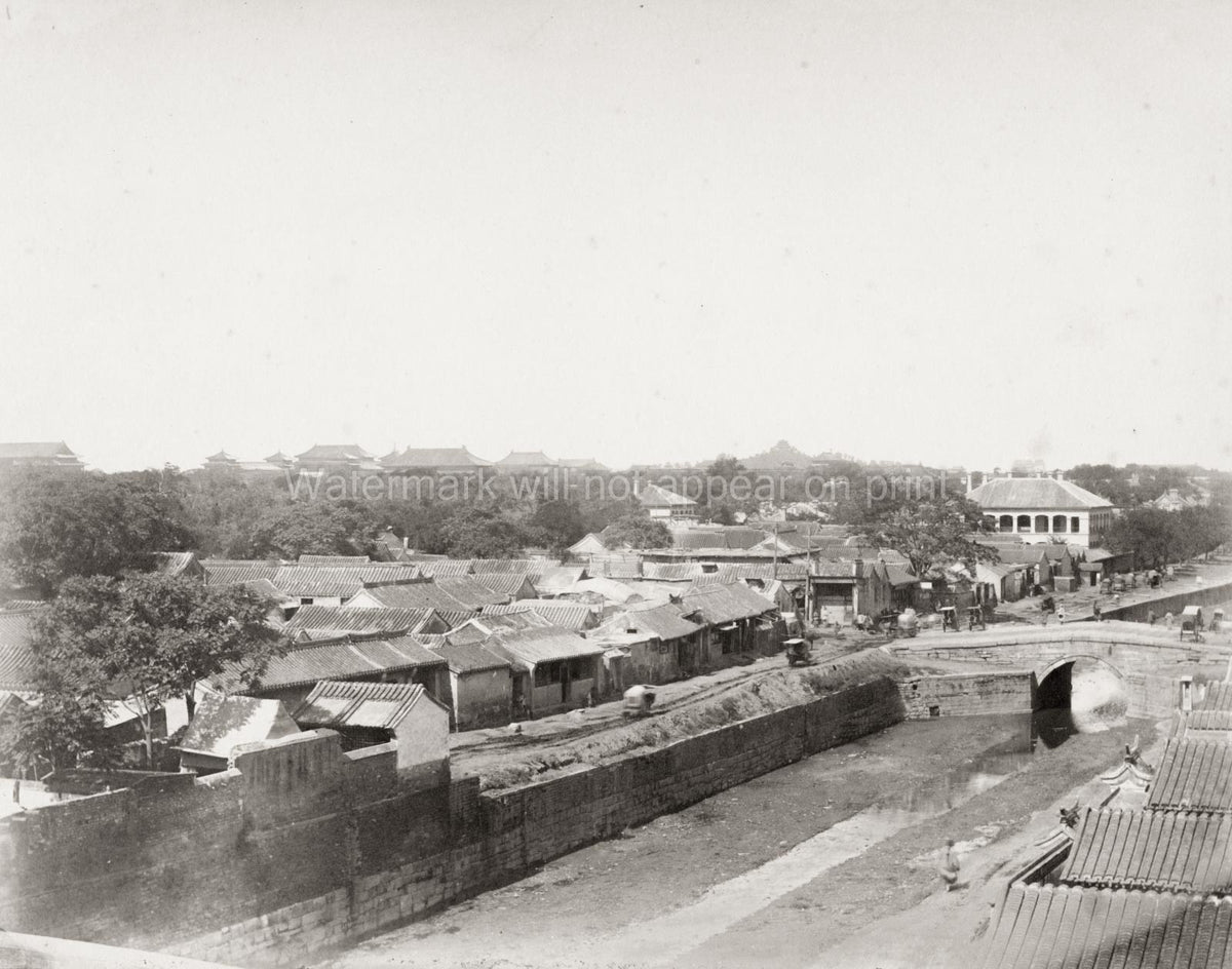 Peking Beijing China City Wall View Rooftops Canal Bridge Vtg. Photo 19thC.