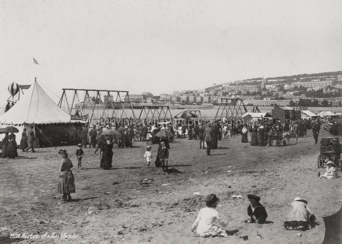 Weston-super-Mare Beach Fairground Swings Crowd Seaside Vtg. Photo 19thC.