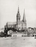 France Chartres Cathedral Spires Gothic Towers Town Square Vtg. Photo 19thC.