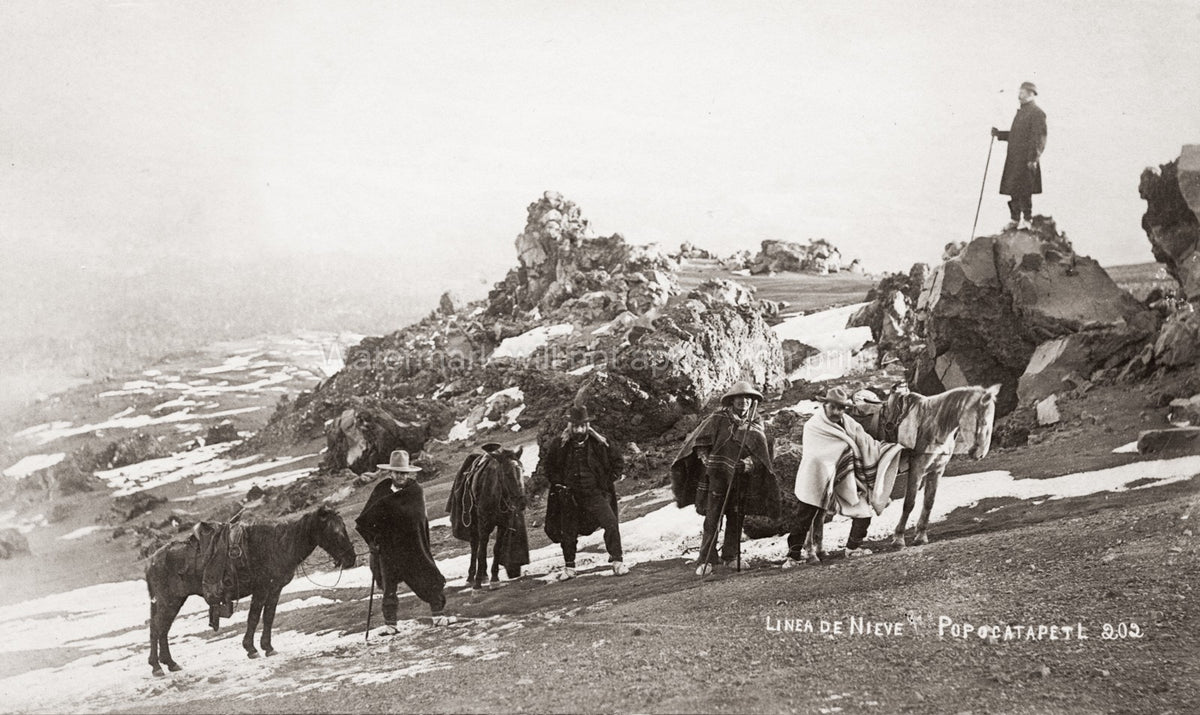 Mexico Popocatpetl Volcano Travellers Mountain Expedition Vtg. Photo 19thC.