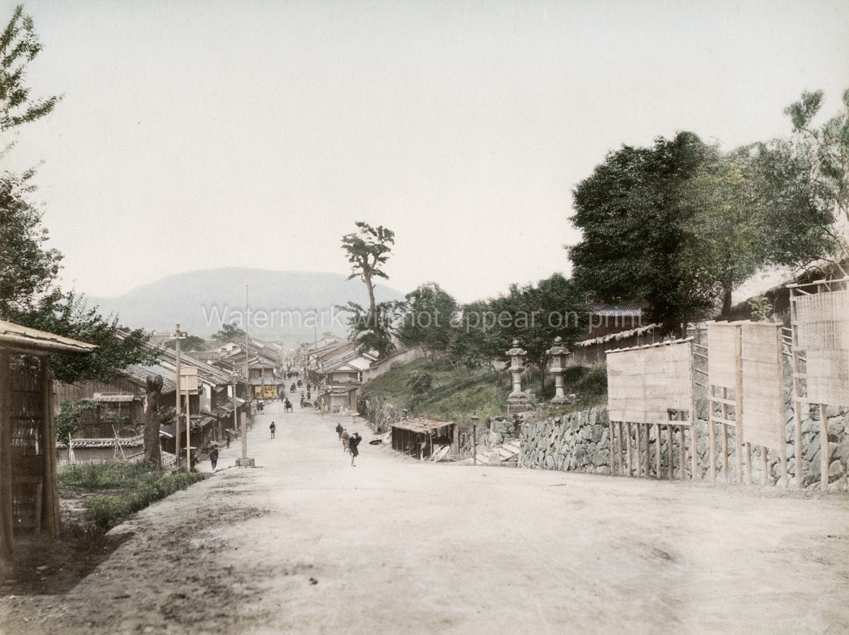 Street Nara Japan Traditional Town People Stone Lanterns Vtg. Photo 19thC.