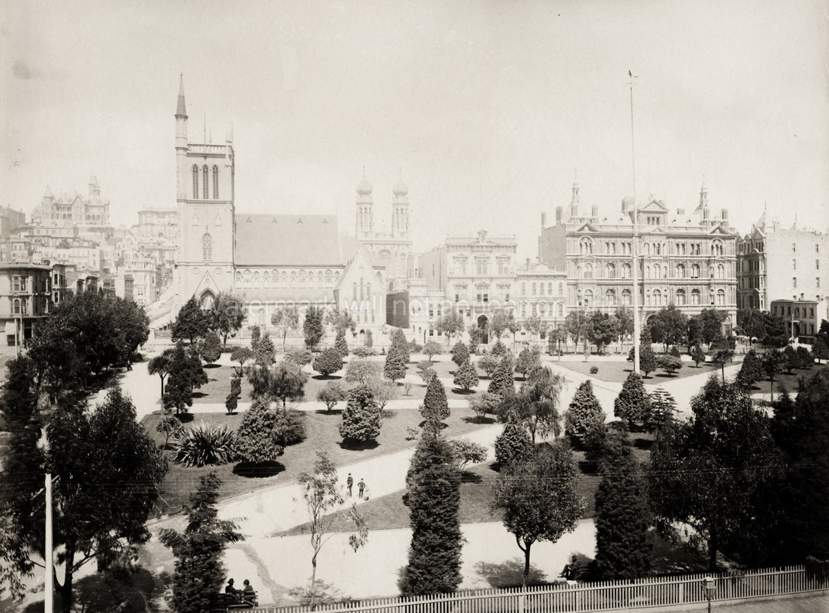 Union Square San Francisco California Cityscape Park Church Vtg. Photo 19thC.