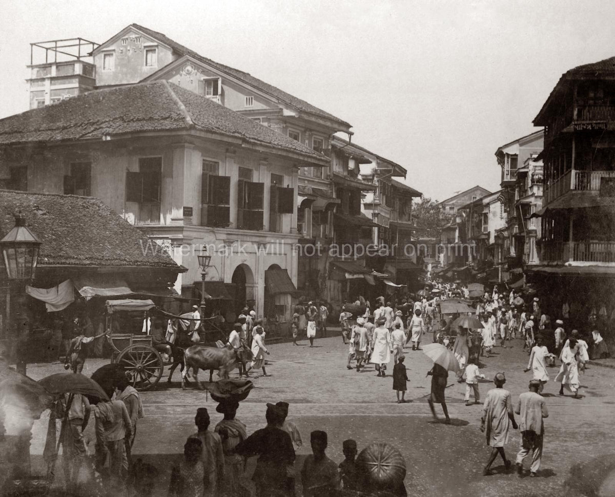 Busy Bombay Street Scene Mumbai India Colonial Architecture Vtg. Photo 19thC.
