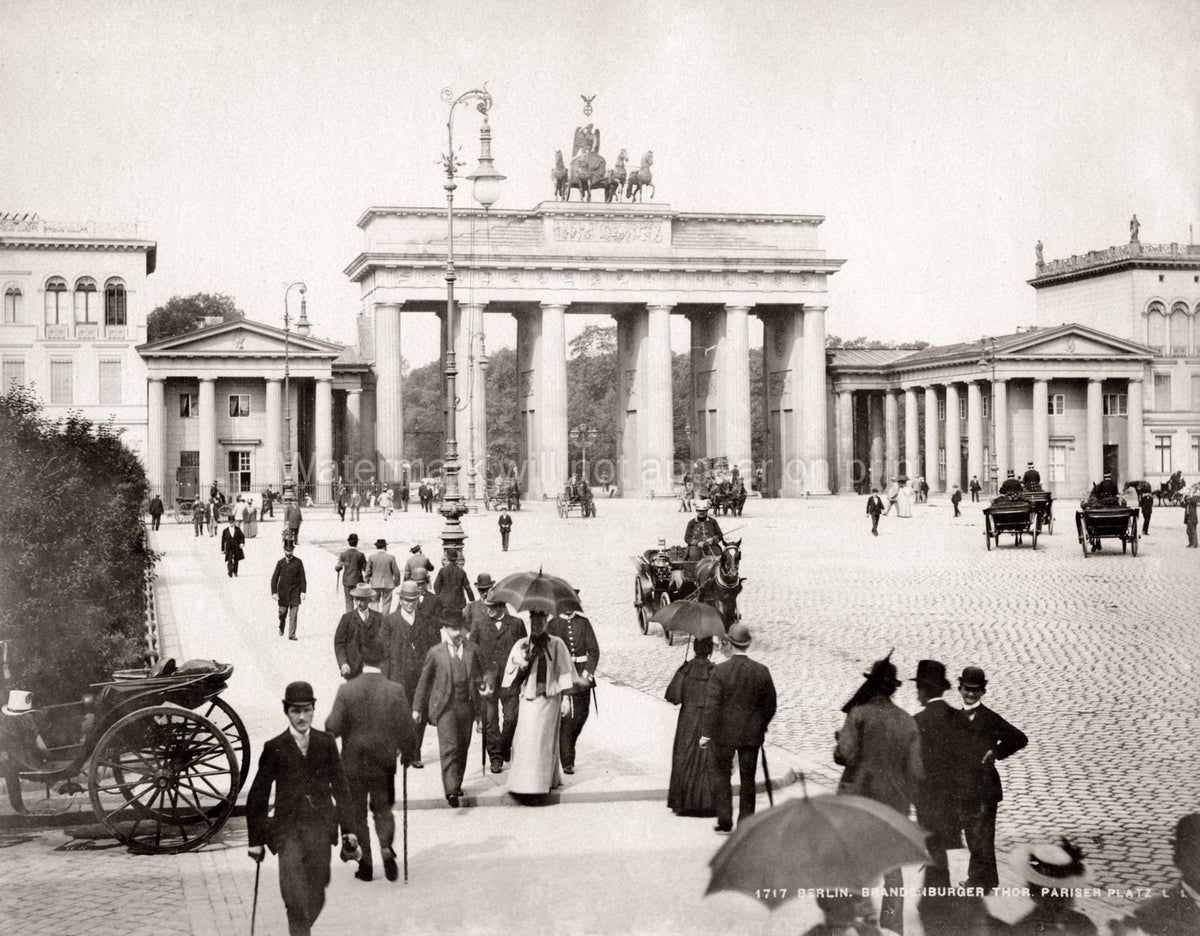 Berlin Germany Brandenburg Gate Quadriga Carriages People Vtg. Photo 19thC.