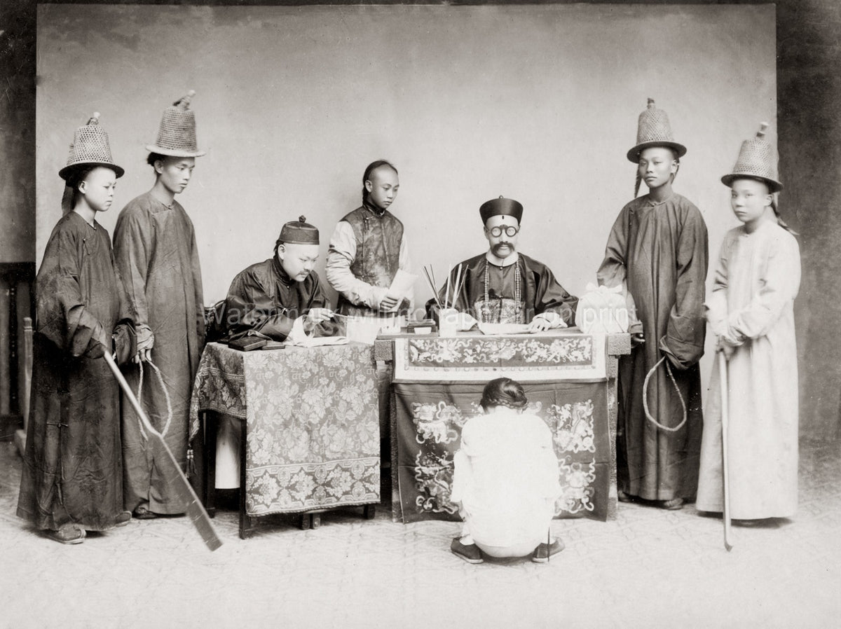China Courtroom Scene Judge Officials Punishment Law Qing Vtg. Photo 19thC.