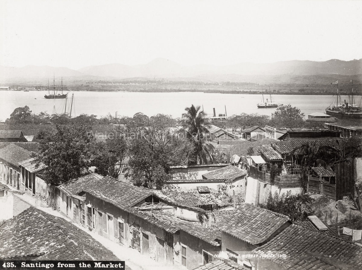 Santiago Cuba Harbor Bay View Market Rooftops Ships Vtg. Photo 19thC.
