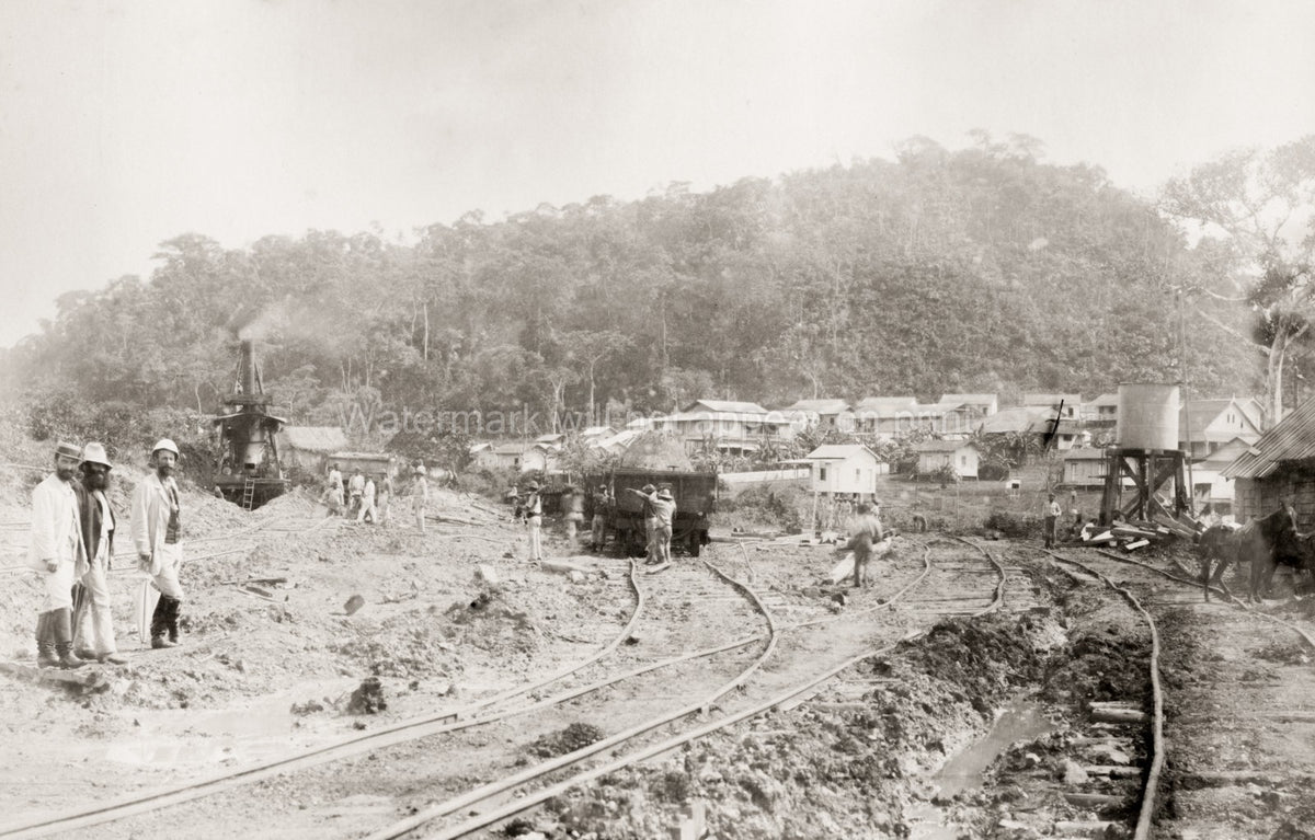 Panama Canal Construction French Attempt de Lesseps Workers Vtg. Photo 19thC.