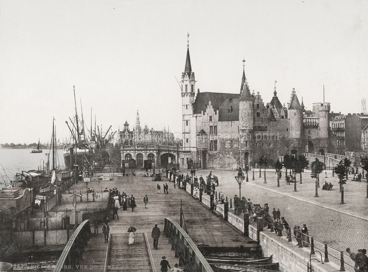 Anvers Antwerp Belgium Het Steen Castle Harbor Waterfront Vtg. Photo 19thC.