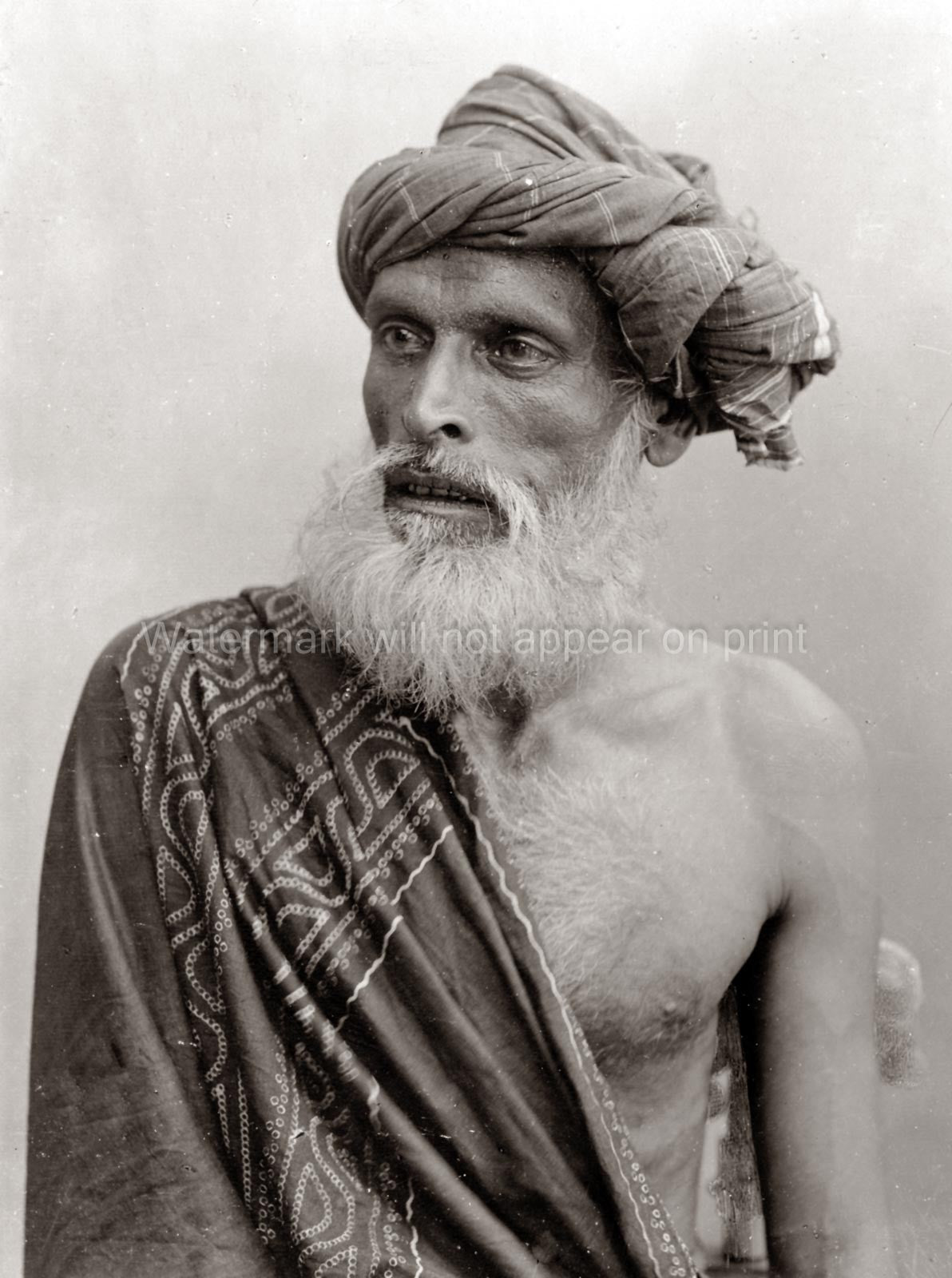 SE Asia Keling Kling Man Indian Origin Turban Beard Portrait Vtg. Photo 19thC.