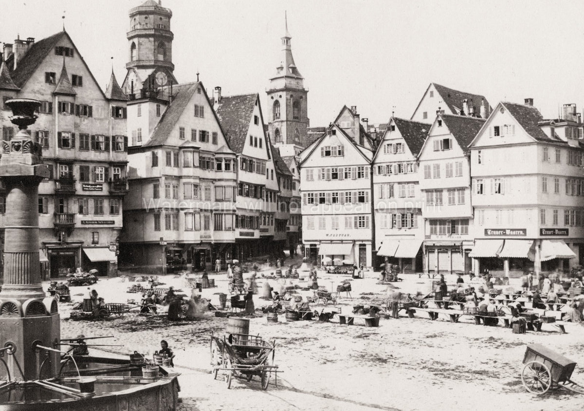 Stuttgart Germany Market Place Town Square Architecture Vtg. Photo 19thC.