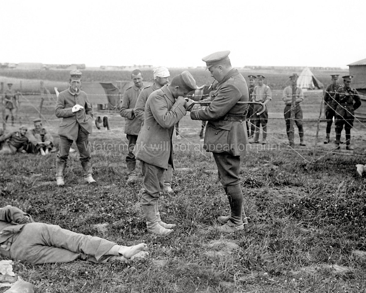 France WW1 Doctor Lights Cigarette Wounded Man Soldiers Camp Vtg. Photo