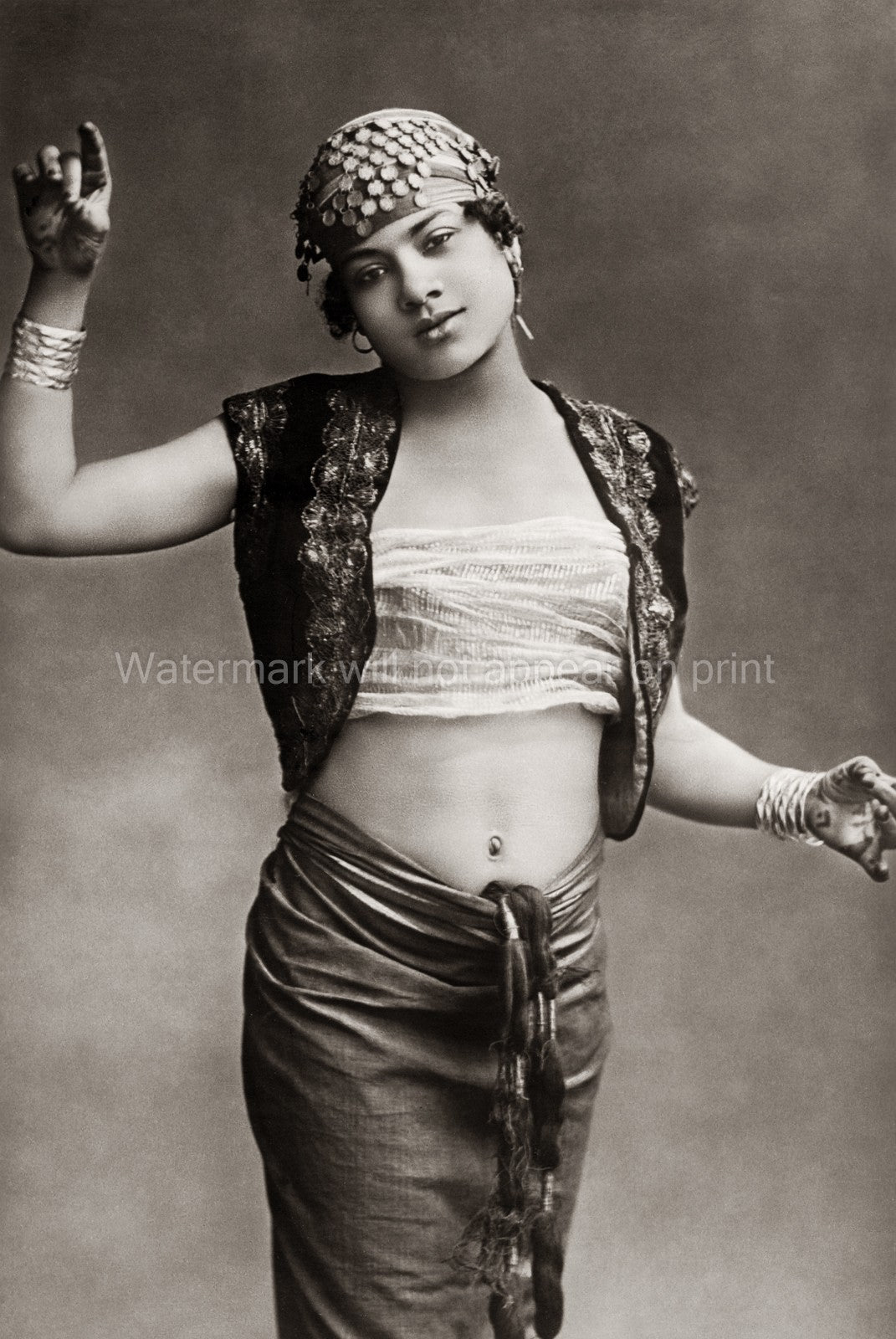 Egyptian Dancer Woman Costume Headdress Jewelry Belly Vtg. Photo 20thC.