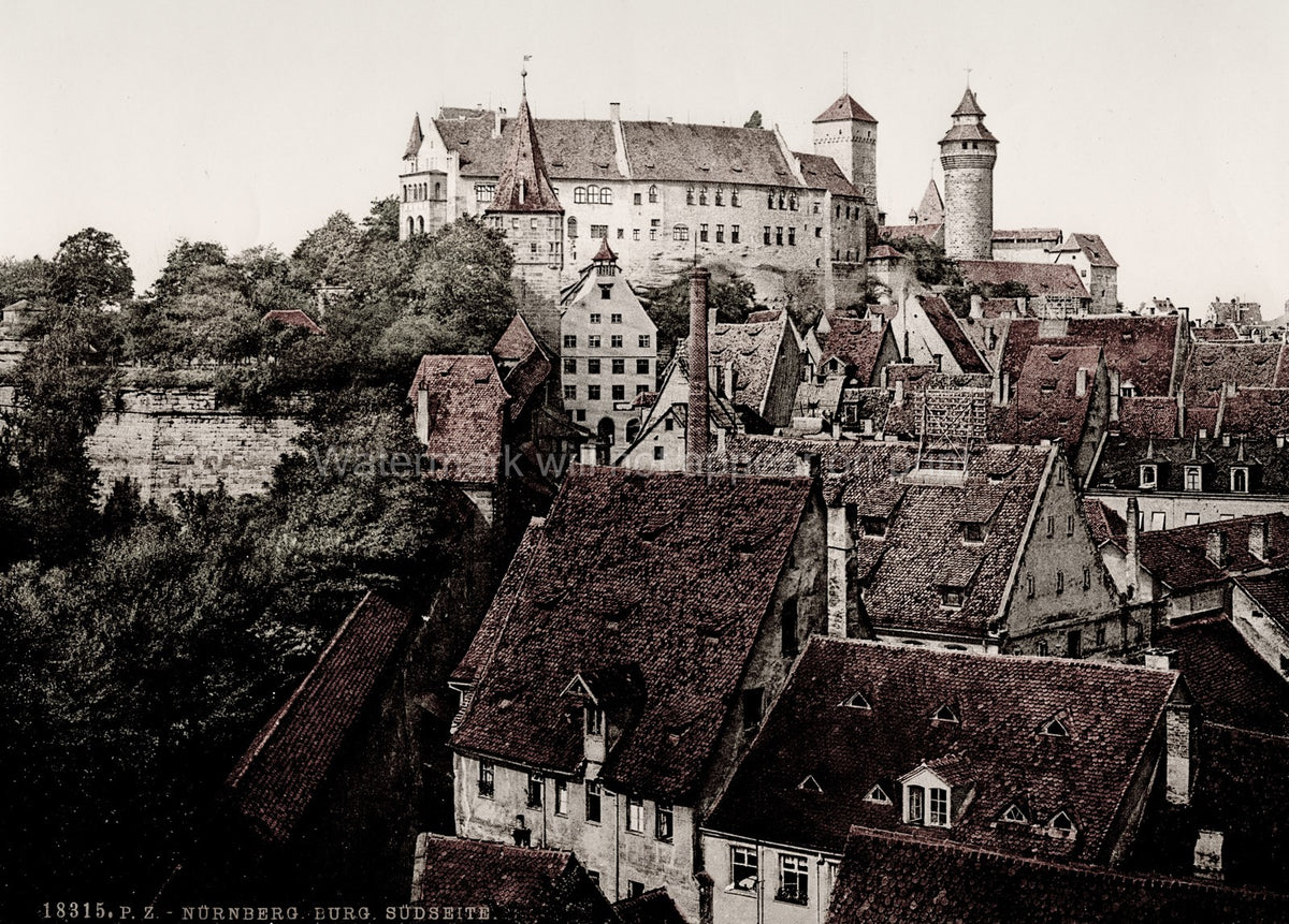 Nuremberg Castle Cityscape Rooftops Bavaria Germany Vtg. Photo 19thC.