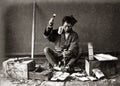 Japan Shoe Maker Craftsman Artisan Making Sandals Workshop Vtg. Photo 19thC.