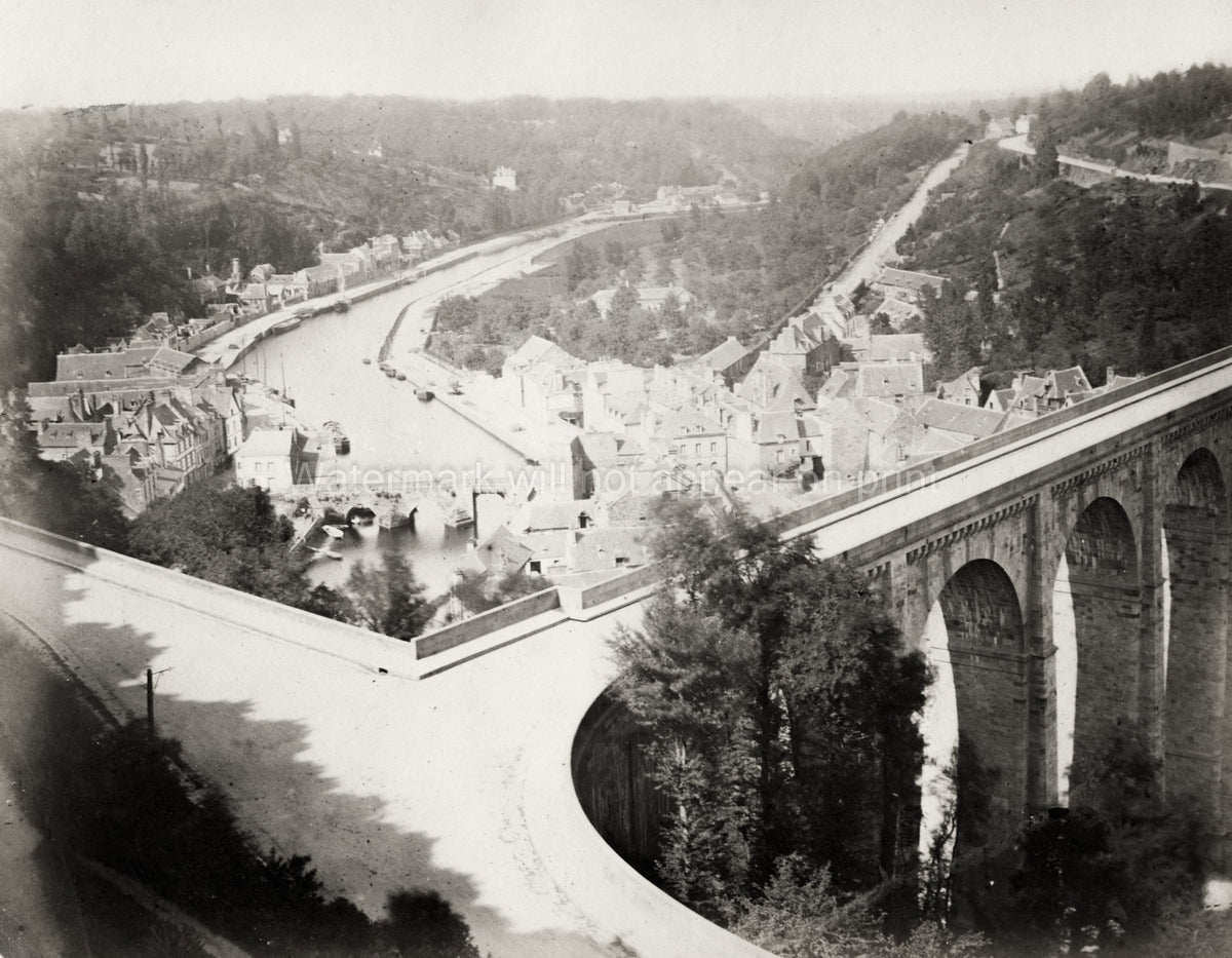Port De Dinan Lanvallay France Viaduct Bridge River Townscape Vtg. Photo 19thC.