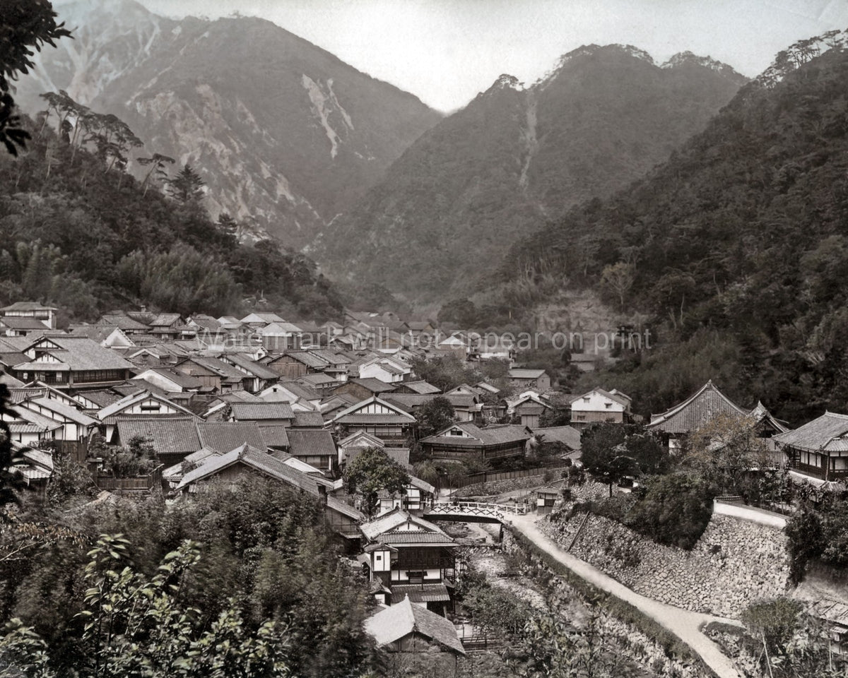 Japan Hillside Village Mountains Traditional Houses Vtg. Photo 19thC.