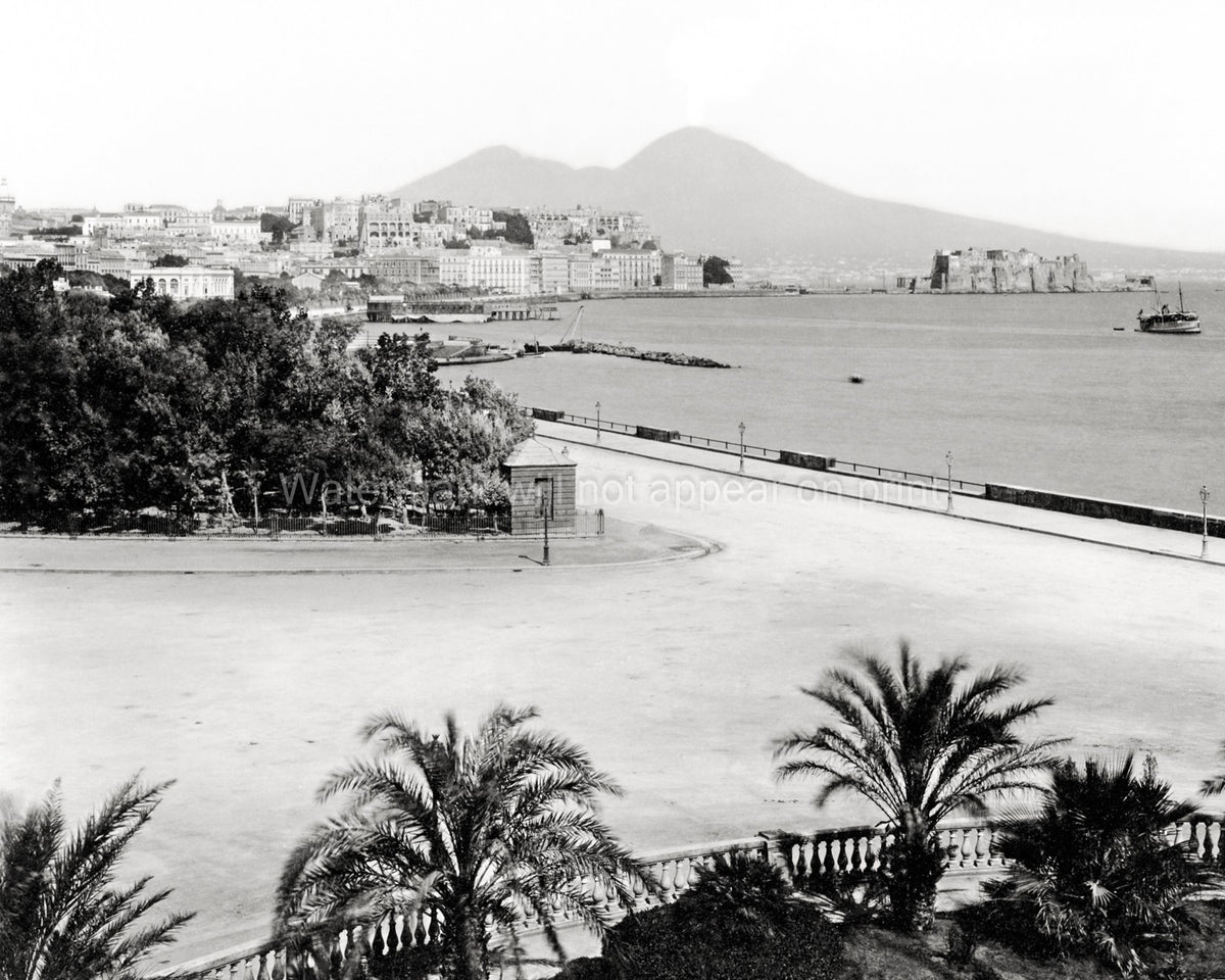 Naples Italy Bay View Mount Vesuvius Castel dell'Ovo Vtg. Photo 19thC.