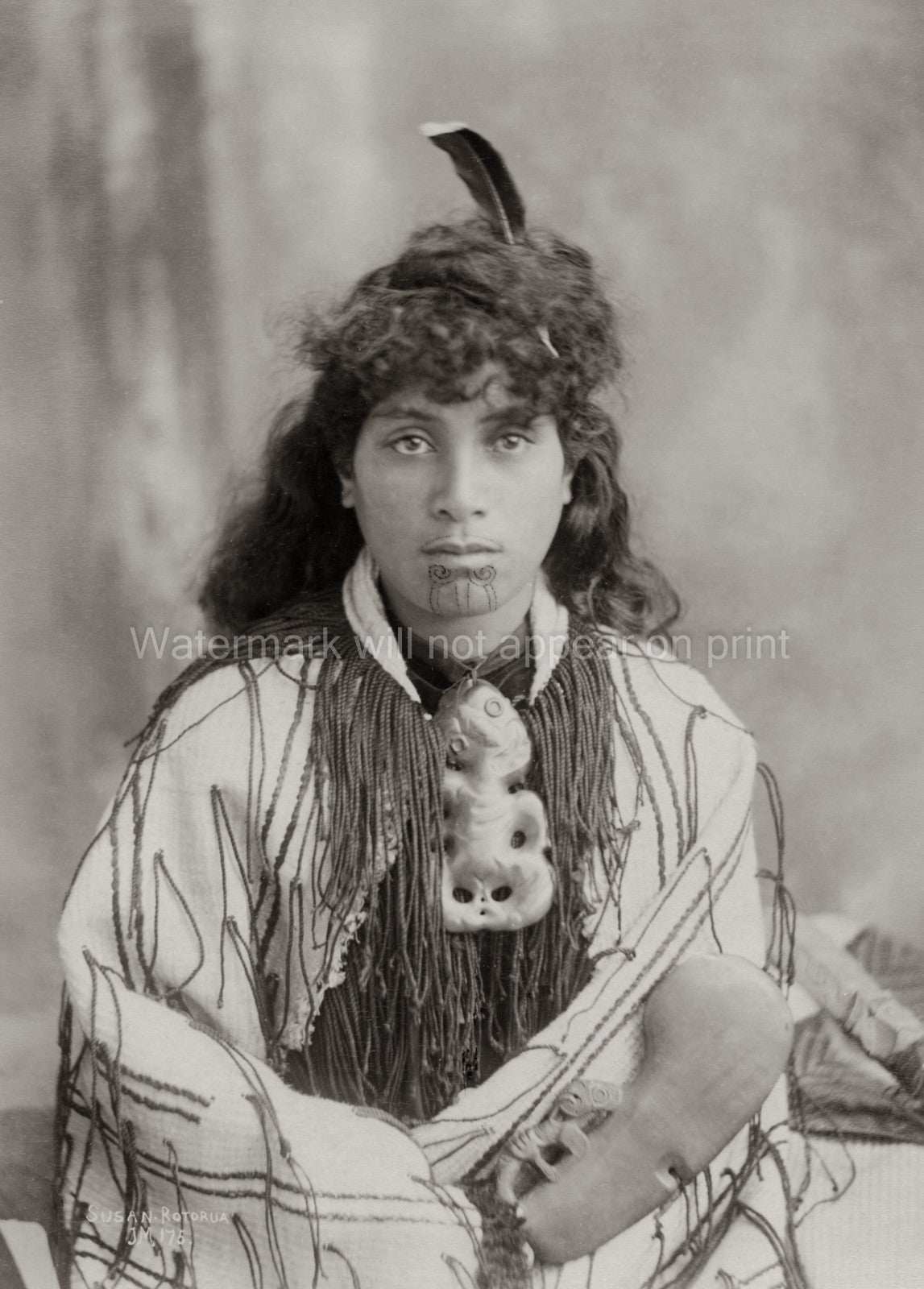 New Zealand Maori Girl Facial Tattoos Moko Kauae Hei-Tiki Vtg. Photo 19thC.