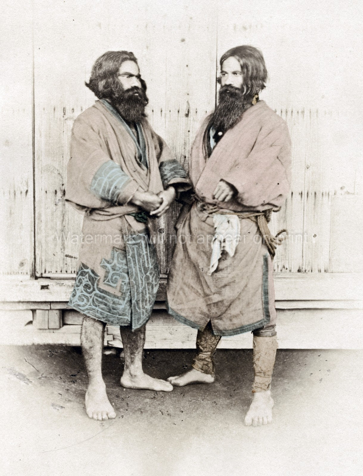 Ainu Aino Men Hokkaido Japan Indigenous People Beards Robes Vtg. Photo 19thC.