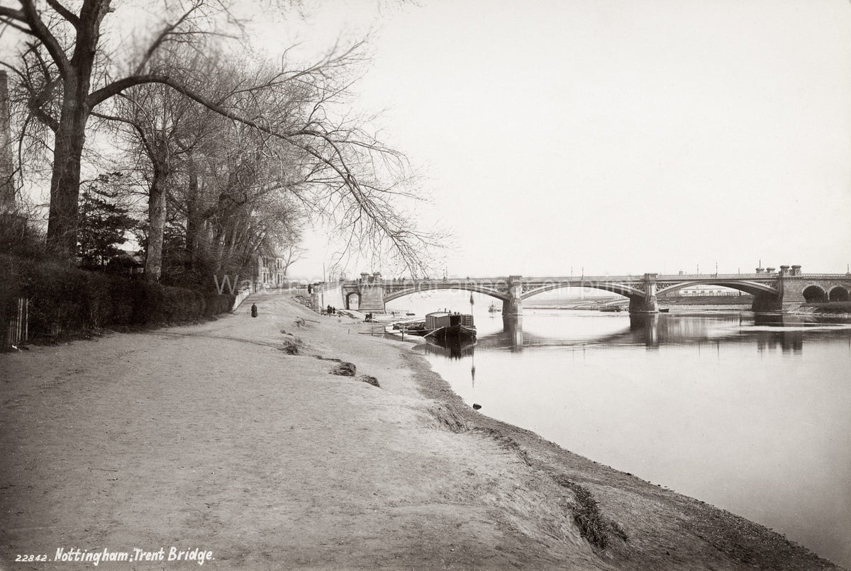 Nottingham Trent Bridge River Towpath Barge Landscape Vtg. Photo 19thC.